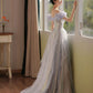 Purple Off Shoulder Tulle Sequin Long Prom Dress, Purple Formal Dress         S7172