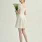 White French Style Mini Dress Women With Puff Sleeves And Lace Inset R9471