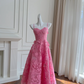 Pink suspender waist slim A-line maxi homecoming dress R5217