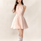 Light Pink Halter Neck Flare Mini Dress with Bow and Beaded Neckline R9227