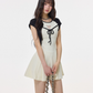 Casual Summer Slim Fit Flare Mini Dress with Color Block Sleeves and Heart Cutout Design R9372