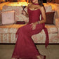 Burgundy Long Evening Dress Sexy Party Dresses Prom Dress         S7187