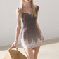 Elegant Short Dress with Lace Detail and Slim Fit for Women R9365