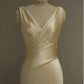 Pastel Yellow Satin Backless Mermaid Long Prom Dress      S7065