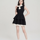 Coquette Black Tiered Mini Dress, Women's Sleeveless Bow Neck Dress with Lace Trim R9326
