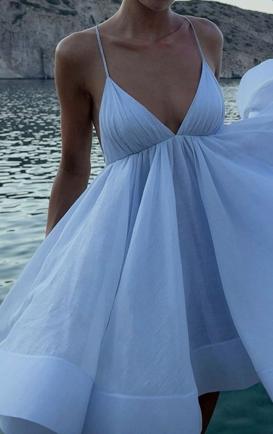 A Line Sky Blue Spaghetti Straps Short Party Dresses     S7181