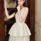 Elegant Off-White Jacquard Dress with Rhinestone Embellished Neck R9210