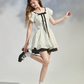 White Polka Dot Mini Dress Women With Black Bow Detail And Puff Sleeves R9396