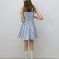 Blue Gingham Cherry Embroidered Mini Dress Women With Lace Trim R9473