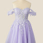 Off the Shoulder Appliques Short Prom Dress       S5384
