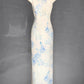 Traditional Chinese Cheongsam with Light Blue Floral Print and Satin-Like Fabric R9130