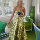 A Line Strapless Floral Print Long Prom Dress Evening Formal Dress   S7089