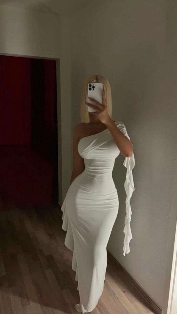 White One Shoulder Long Evening Dresses Prom Gown     S6977