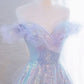 Purple Off Shoulder Tulle Sequin Long Prom Dress, Purple Formal Dress         S7172