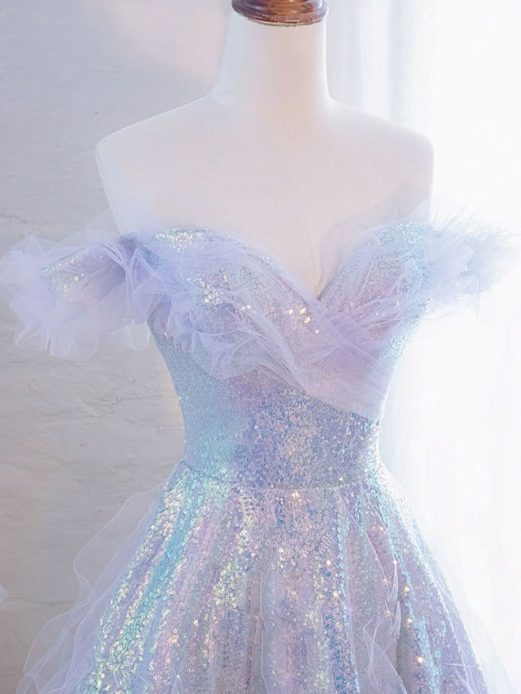 Purple Off Shoulder Tulle Sequin Long Prom Dress, Purple Formal Dress         S7172