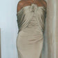 Champagne Evening Dress Sleeveless Floor Length 3D Flower Pleat Sexy Formal Occasion Dress     S7032