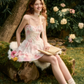 Pink and White Tie-Dye Corset Mini Dress with Tiered Ruffle Skirt and Spaghetti Straps R9268