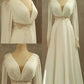 A Line White V Neck Long Wedding Dresses Long Bridal Gown      S7156