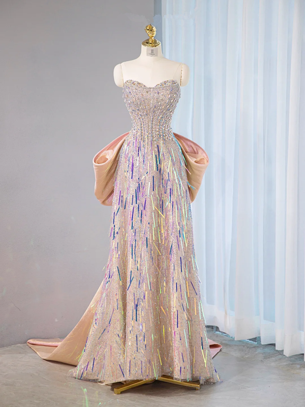 Silver strapless fitted long ball gown, bridal dress R9033