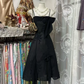 Black halter-neck A-line midi ball gown R7486