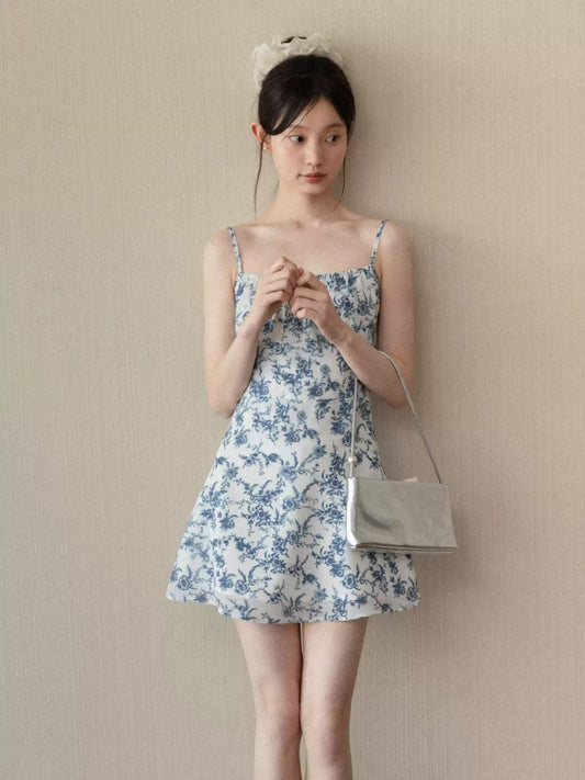 Vintage Floral Print Cami Dress with Smocked Back R9168