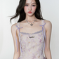 Purple Floral Jacquard Corset Cami Dress Women With Tulle Skirt And Bow Straps R9409