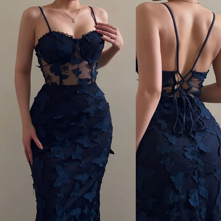 Vintage Mermaid Straps Birthday Party Dresses Navy Blue Lace Prom Dresses         S7147