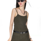 Women Army Green Cargo Dress With Camisole Strap And A Line Skirt R9389