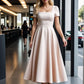 Square Neck Midi Evening Dress, Short Sleeve Prom Dress      S7004