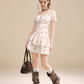 Vintage Coquette Floral Tiered Mini Dress With Puff Sleeves And Drawstring Neck R9318