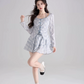 Fresh Blue Plaid 3-Piece Outfit, Women's Long Sleeve Bow Detail Top with Cami and Mini Skirt R9338