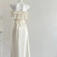 Elegant Off-Shoulder Satin Dress with Lace-Up Back R9126