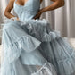 Sweet Light Blue Tulle Prom Dresses,Ruffles Pleated Baby Blue Evening Formal Gown        S2975