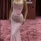 Pink Beaded Mermaid Long Evening Dress Sleeveless Sexy Formal Dress     S7042