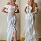 Off shoulder irregular dress for women elegant sexy evening ruffle party dress     S7073