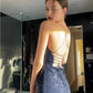 Sparkly Navy Blue Sequins Mermaid V-neck Long Evening Prom Dresses     S5207