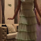 Sage Green A-Line Tiered Elegant Long Prom Dress     S6966