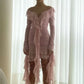 Pink Off Shoulder Chiffon Evening Gowns Party Dresses With Ruffles   S6943
