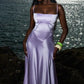 Lilace Square Neck Satin Long Evening Dresses Prom Gown     S6962