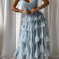 Sweet Light Blue Tulle Prom Dresses,Ruffles Pleated Baby Blue Evening Formal Gown        S2975