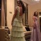 Sage Green A-Line Tiered Elegant Long Prom Dress     S6966