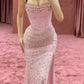 Pink Beaded Mermaid Long Evening Dress Sleeveless Sexy Formal Dress     S7042