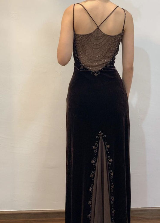 Beautiful Spaghetti Straps Velvet Birthday Party Dresses Long Prom Dresses     S7051