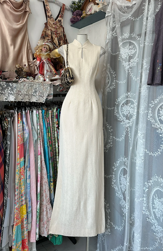 Ivory white elegant slim-fitting cheongsam long dress ball gown R6208