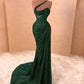 Dark Green Sequin One Shoulder Elegant Evening Gowns Long Prom Dress     S7234