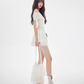 French Mini Dress, White Off-Shoulder Ruched Bodycon With Lace Hem R9380