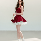 Red Sleeveless Dress with Bow Detail, Flared Skirt and Tulle Underskirt R9222