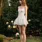 White Corset-Style Mini Dress with Lace-Up Front, Tulle Ruffle Skirt, and Thin Spaghetti Straps R9257