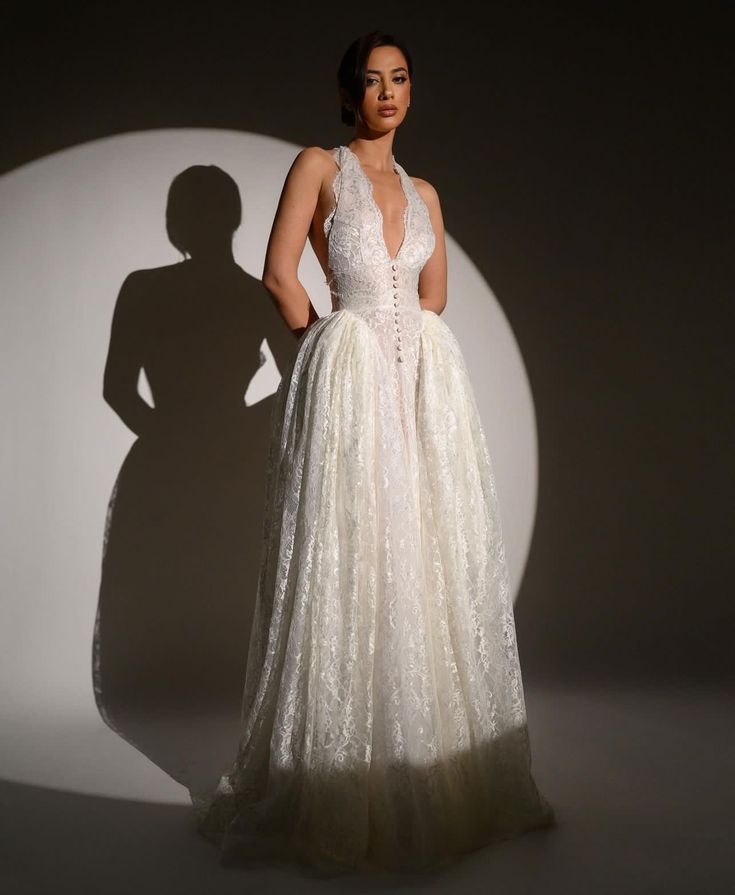 A Line V Neck Lace Wedding Dress Princess Bridal Gown        S6975