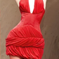 Red halter neck slim waist sexy hot girl hip skirt homecoming dress R4547